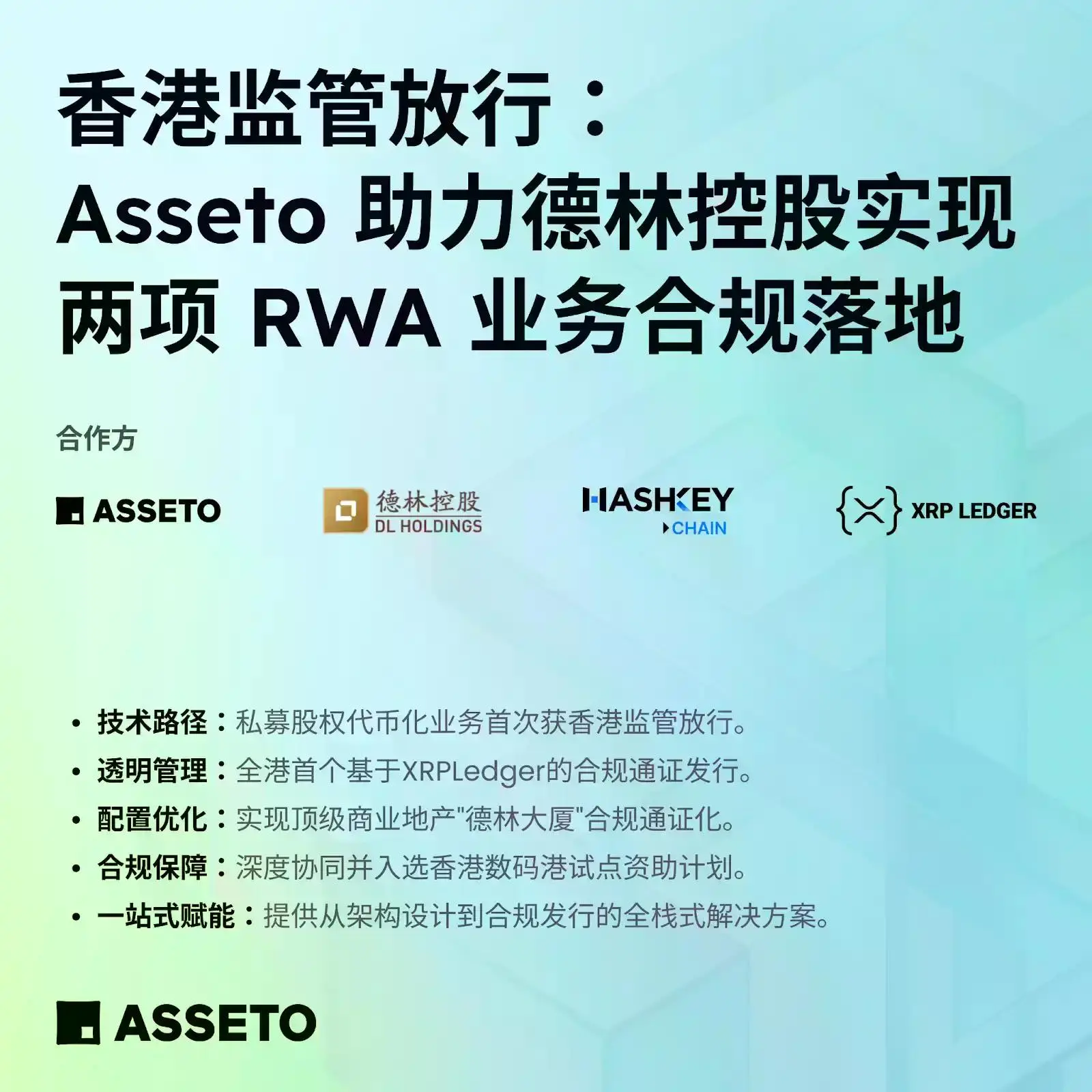 香港监管放行:Asseto助力德林控股实现两项RWA业务合规落地