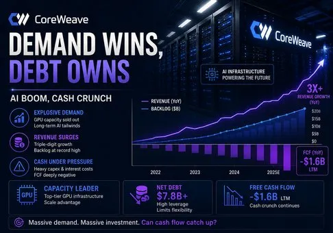 CoreWeave (CRWV) 股權研究報告 - AI 需求呈現爆發式增長，但債務驅動的增長仍主導其經濟效益